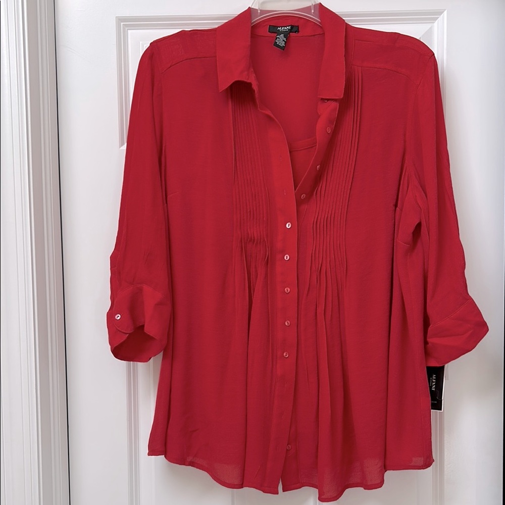 ALFANI NWT Red Cuffed 3/4 Sleeve Blouse with removable tank included size 1X